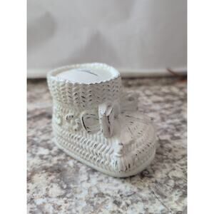 Vintage Baby Boot Bootie Piggy Bank Cast Metal Original Sticker Leonard Japan